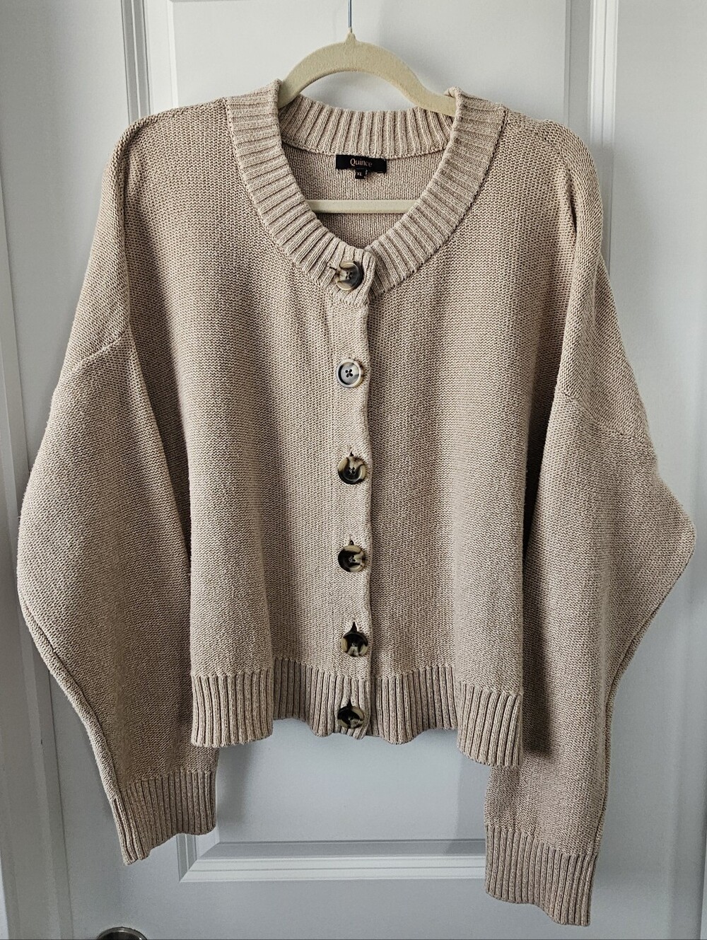 Quince Chunky Button-Front Beige Sweater Cardigan